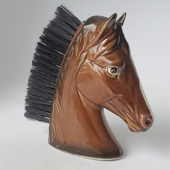 Vintage Other - Vintage Ceramic Horse Head Brush with Black Bristles Equestrian Clothes Brush